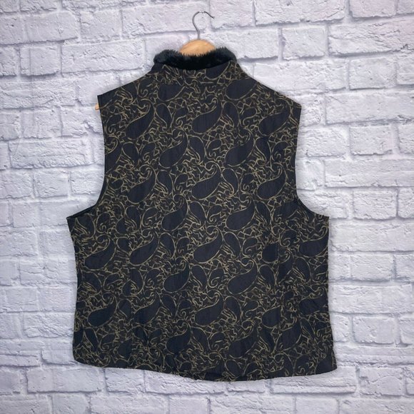 CJ Banks‎ 2X Black Brown Leopard Paisley Fleece Lined Faux Fur Collar Vest Plus - Picture 2 of 4